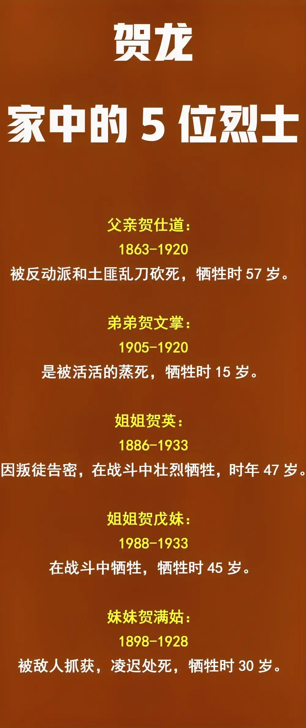 贺龙元帅的父亲：是烈士；
贺龙元帅的弟弟：是烈士；
贺龙元帅的姐姐：是烈士；
贺