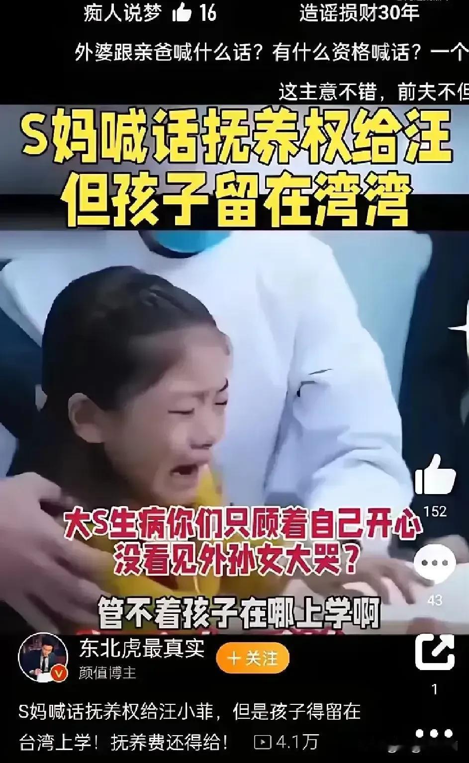 大s之事后，关于孩子的抚养权台湾媒体有几种版本，一种是S家同意二个孩子回北京，希