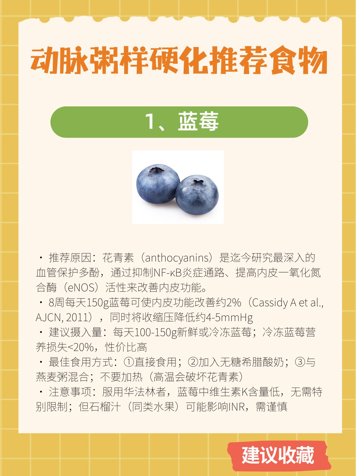 适合动脉粥样硬化的8类食物
动脉粥样硬化的本质是慢性炎症驱动的脂质沉积，饮食干预
