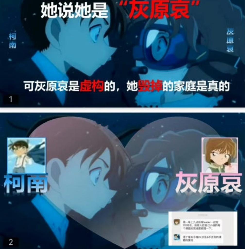 在一个樱花盛开的校园里，俩人顶着柯哀头像搞不伦恋情和学术不端行为。现在还缺一把能