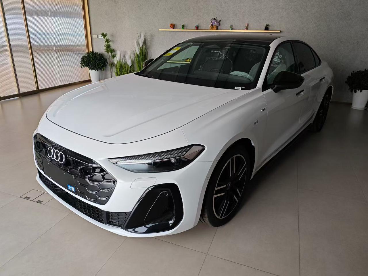 这款熊猫色的奥迪A5L真的很漂亮，特别是它的尾灯与车顶也带有熏黑效果，并且有着尾