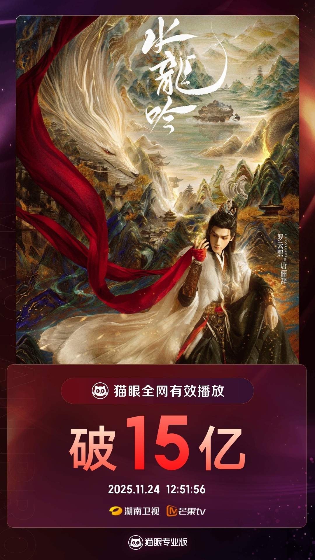 据猫眼专业版数据，       （按演员姓氏首字母排名）领衔主演的网络剧《水龙吟