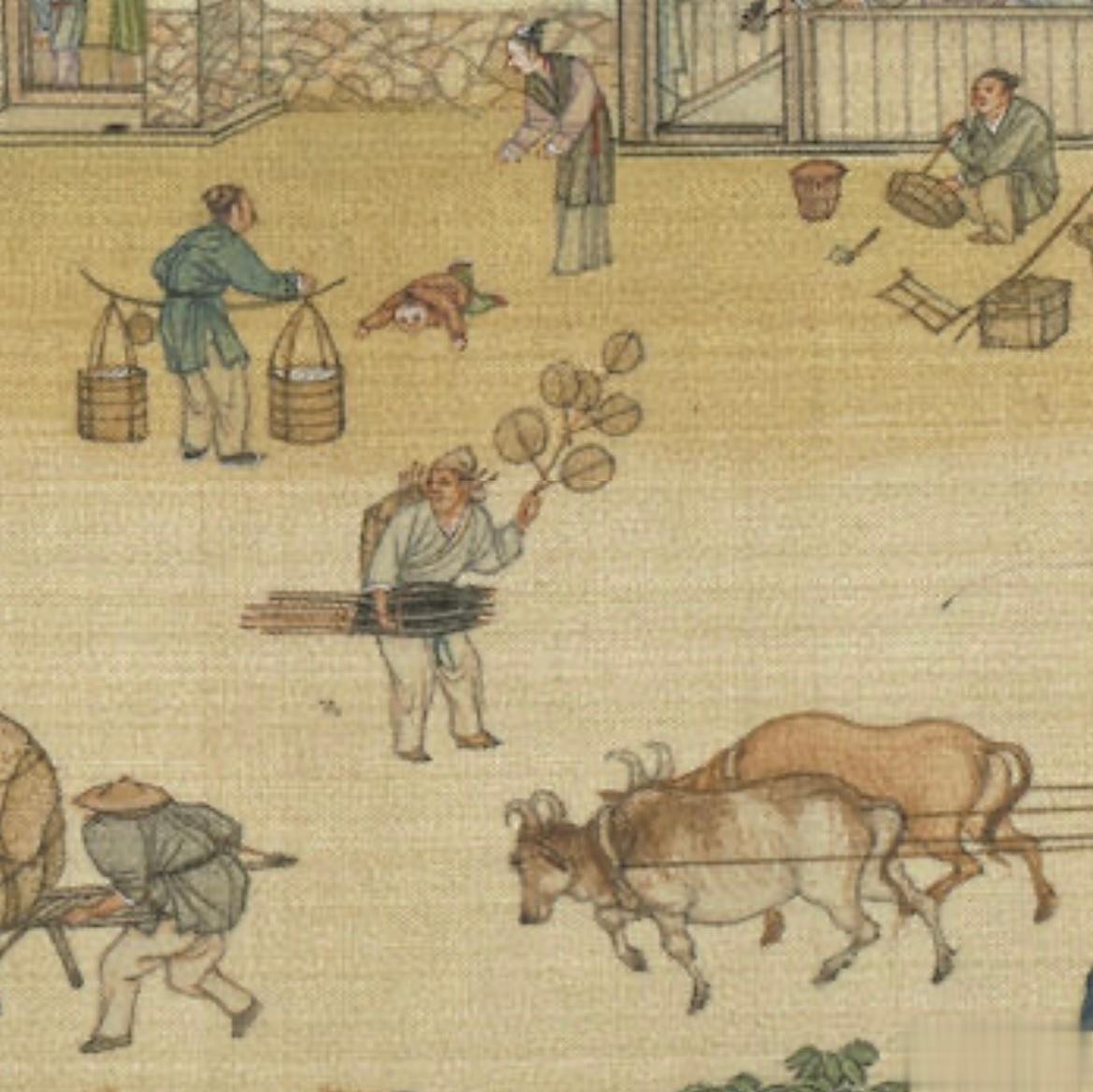 好多画作都有呈现这种“糖葫芦式”卖扇方式 ​​​