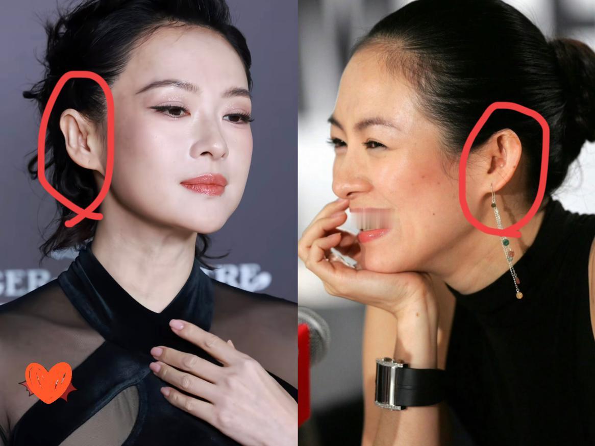 要不是眼尖的网友发现，
我都不敢相信，
章子怡不仅变得柔和了，最明显的是她的耳朵