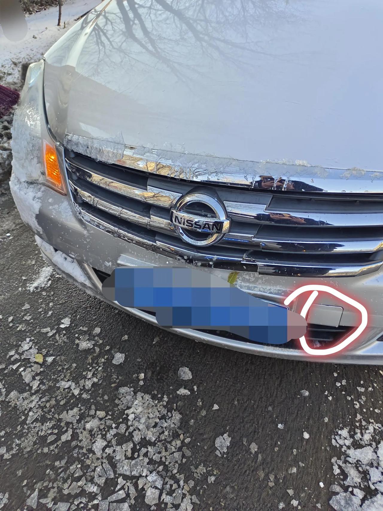 追尾了别人，我全责，走强险也够对方修车，
我车中网破了，少量掉漆，图中花圈这个掉