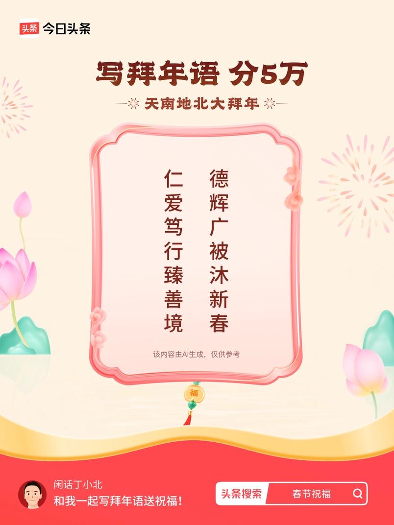 写拜年语送祝福新春拜年送祝福！我的祝福是：“仁爱笃行臻善境，德辉广被沐新春”！快