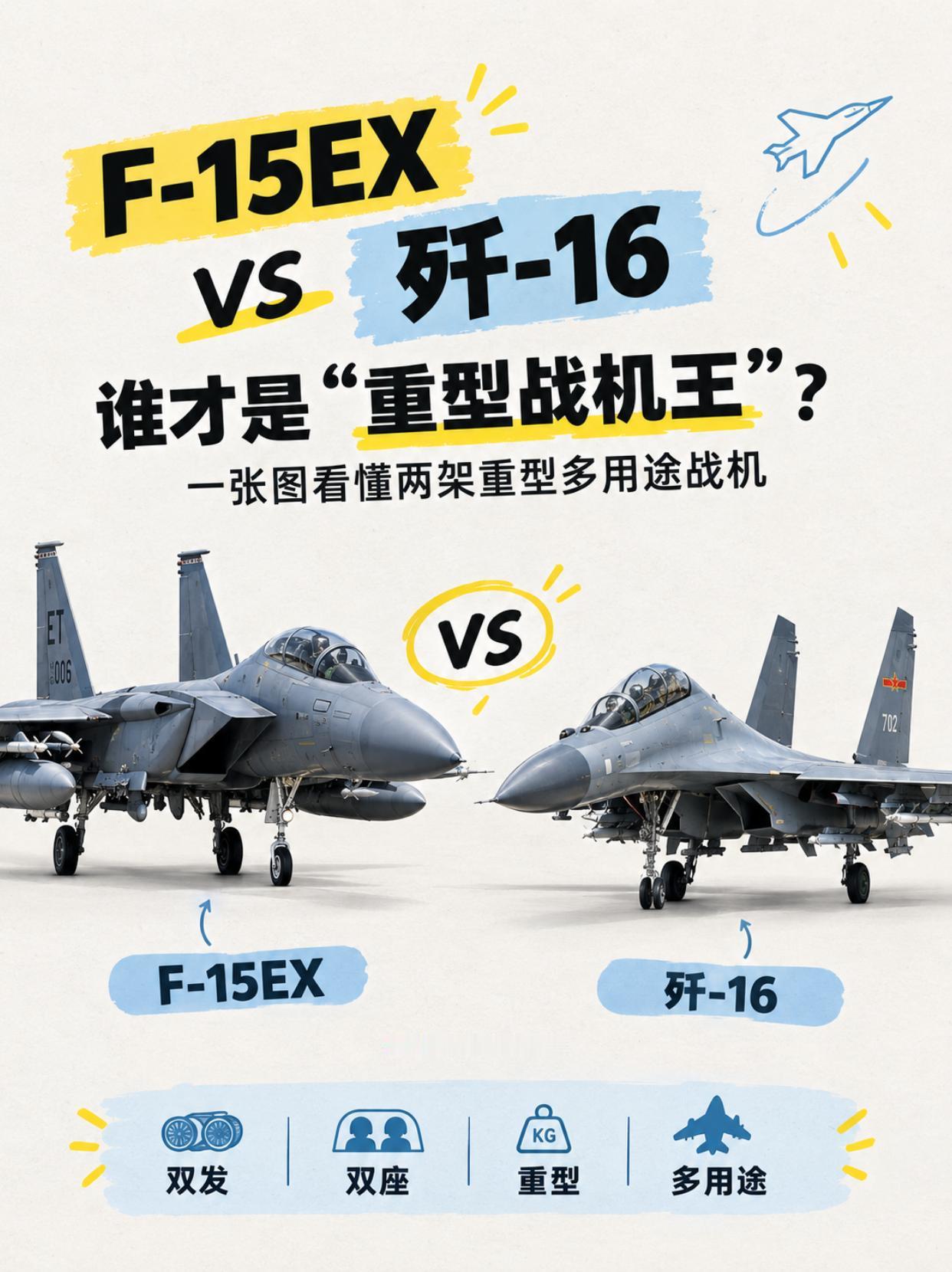载弹多就赢？F-15EX对决歼-16，谁更强？
同为重型机，F-15EX对决歼-