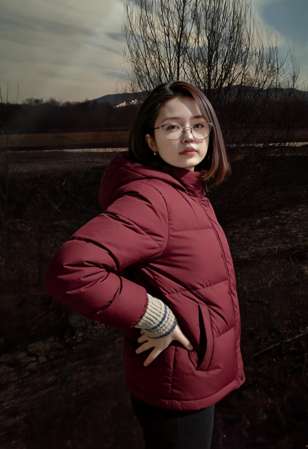 野岸凝寒色，遥天挂玉盘。
红衫欺冻草，白履破冰滩。
树老枝横岸，河枯水绕栏。
月