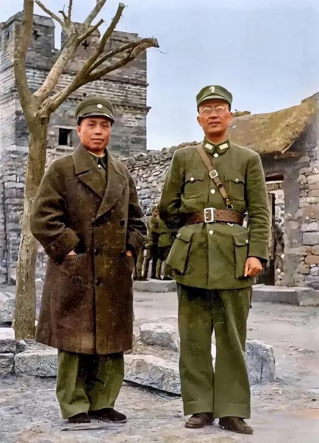 这应该是新桂系李、白两人在1938年台儿庄战役期间的历史合影？

解放战争后，连