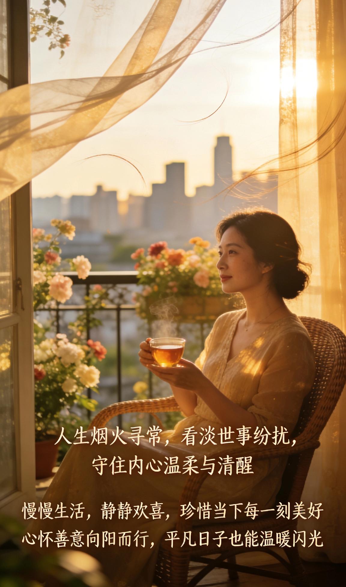 人生烟火寻常，看淡世事纷扰，守住内心温柔与清醒。慢慢生活，静静欢喜，珍惜当下每一