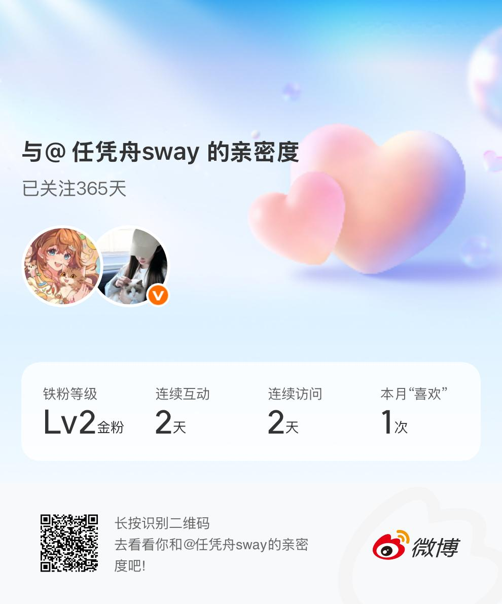 快来看看我与的亲密度！ 微博亲密度与任凭舟sway的亲密度 ​​​