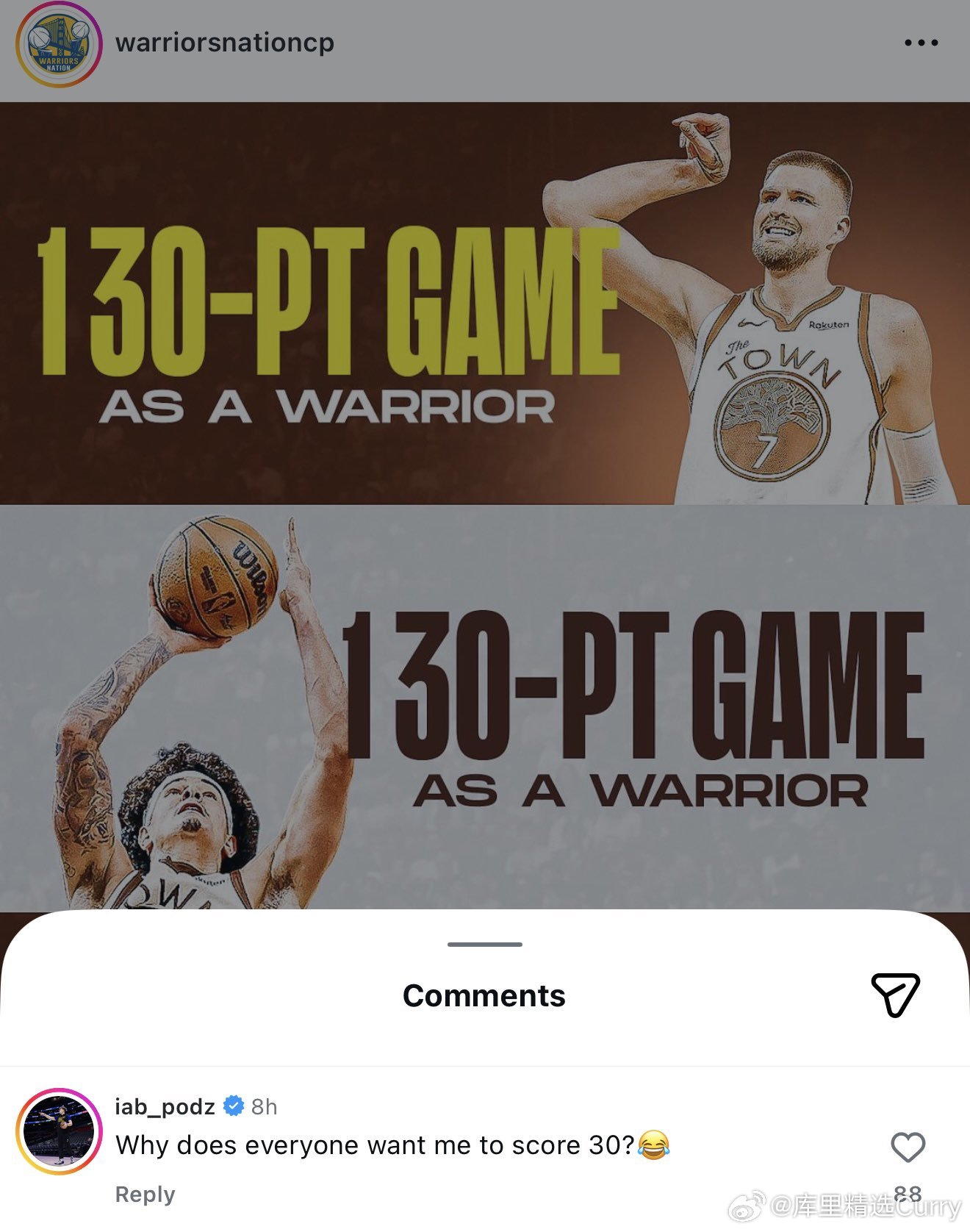 波杰姆斯基在IG上评论说道：为什么每个人都想让我拿30分？事情原因：一位波杰自媒