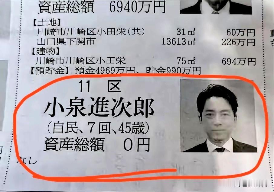 日本防长小泉进次郎，财产申报为零？网友不信，予以质疑:他家从曾祖父开始，四代从政