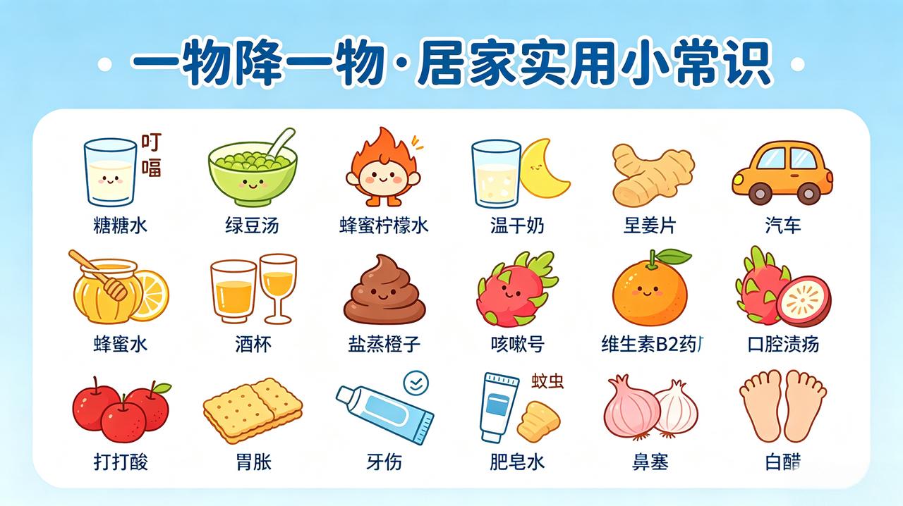 一物降一物·居家实用小常识
 
1. 频繁打嗝：冲饮白糖水舒缓
2. 燥热上火：