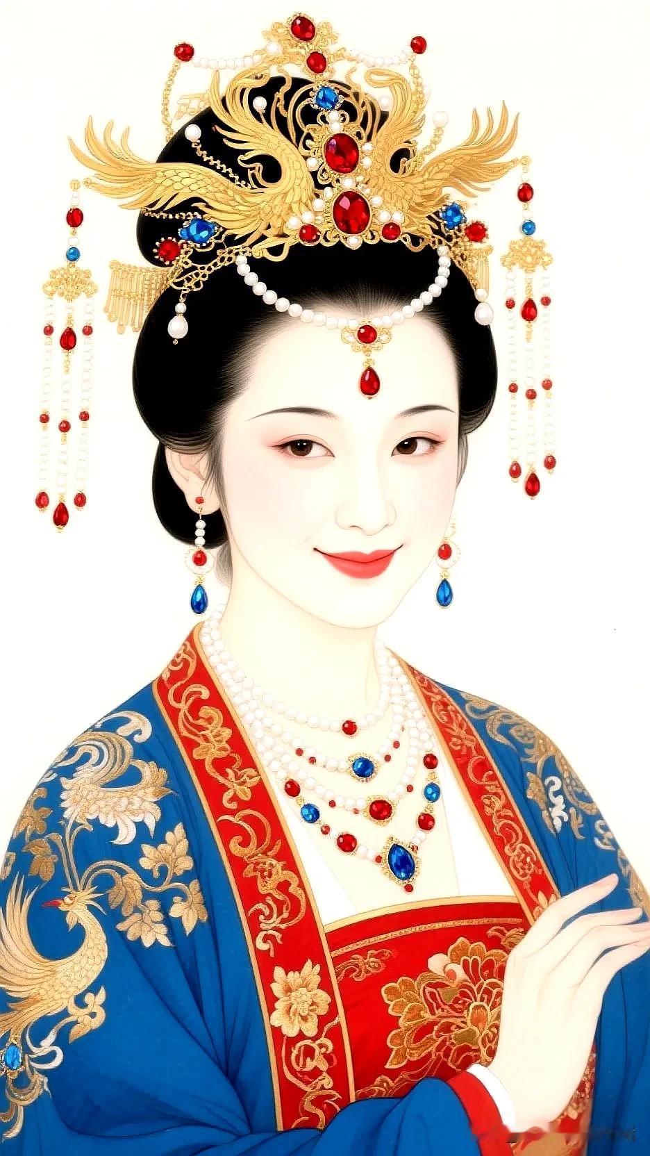 玉颜金发映，华服锦绣生。