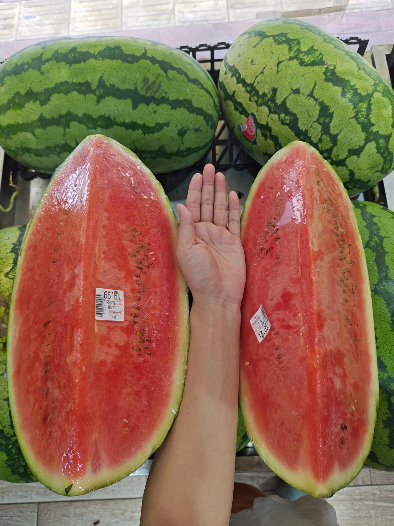 偶遇大西瓜，三十几斤一个，谁买啊！

难得遇到大西瓜，合影一张。宁夏石头瓜，1.