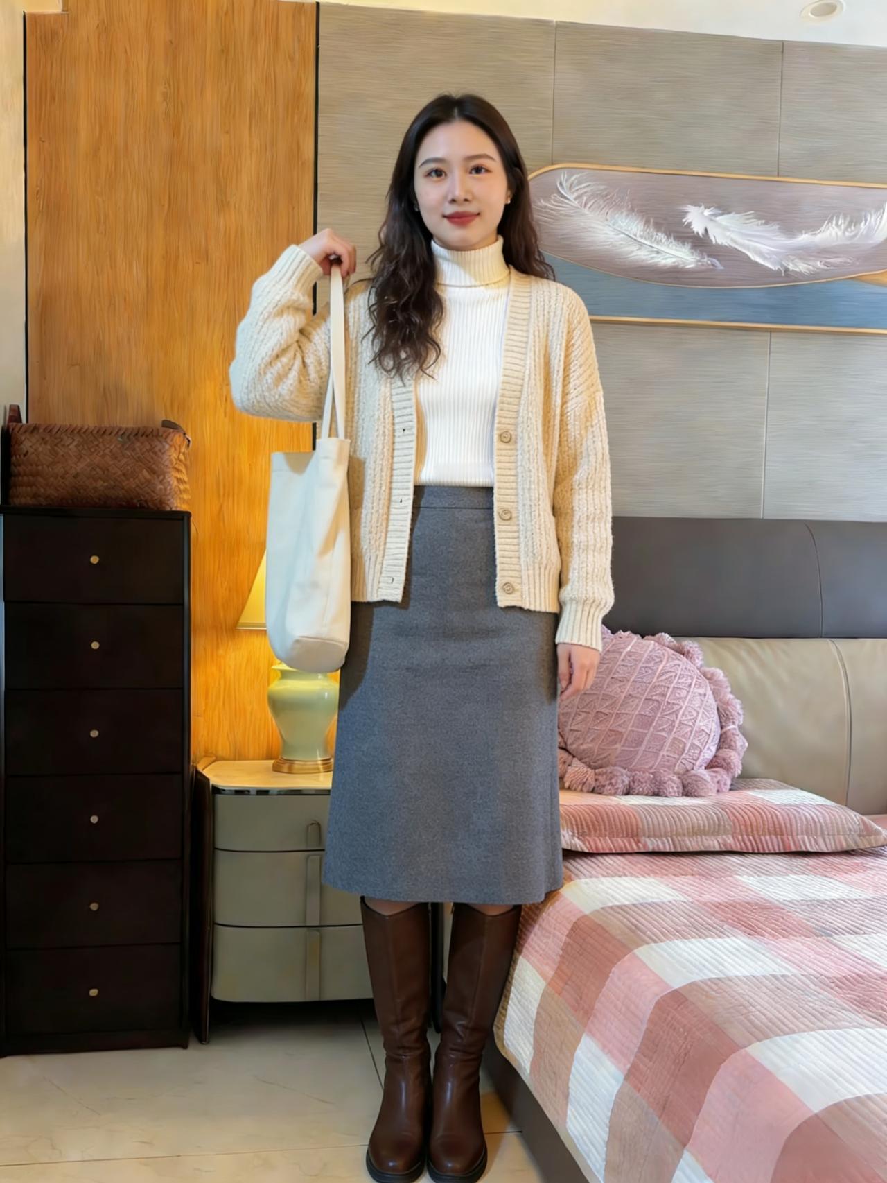 卧室是时光的收纳盒
她是盒里的温柔注脚
米色开衫松松搭着
像披了一身慵懒的阳光