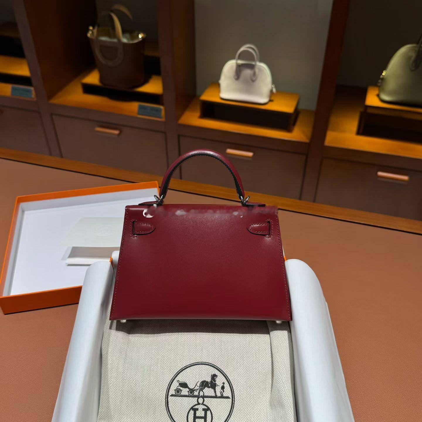 Kelly Mini 二代 Box皮 55爱马仕红 银扣爱马仕hermes