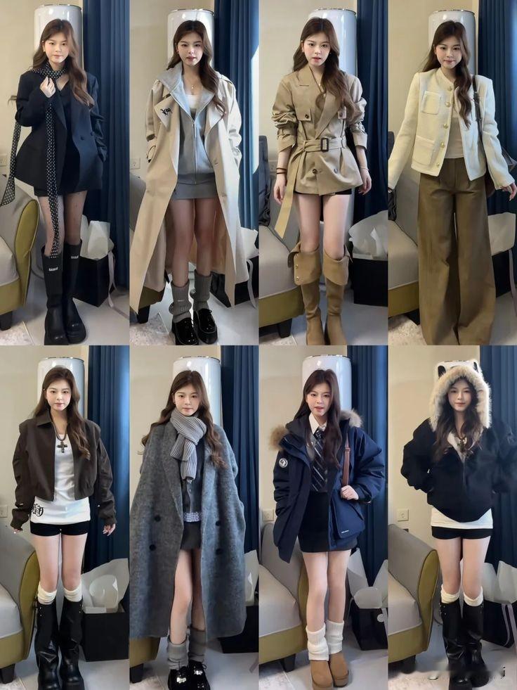 秋冬外套搭配有不少灵感。比如驼色麂皮外套配白针织和阔腿裤，短款翻领的驼色麂皮外套