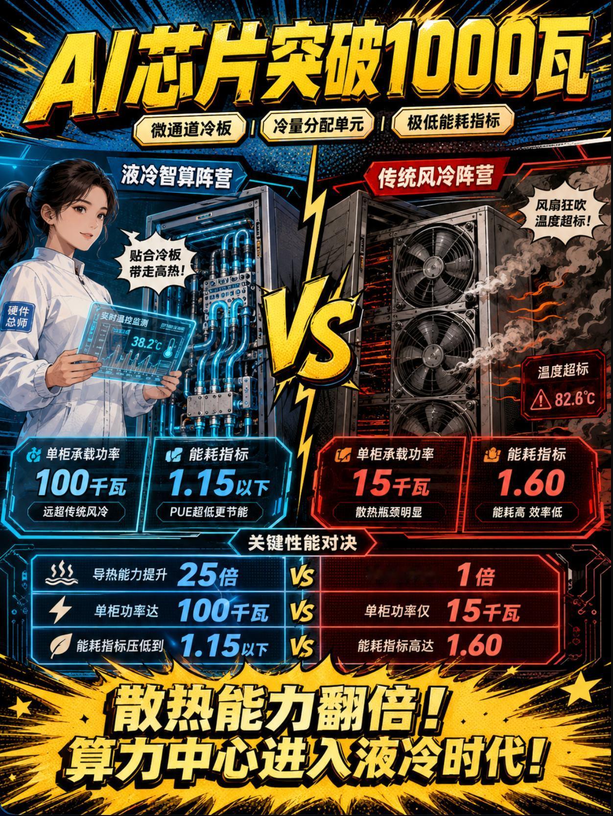 AI芯片功耗突破1000瓦，液冷为何突然成为智算中心刚需？
人工智能模型规模成倍