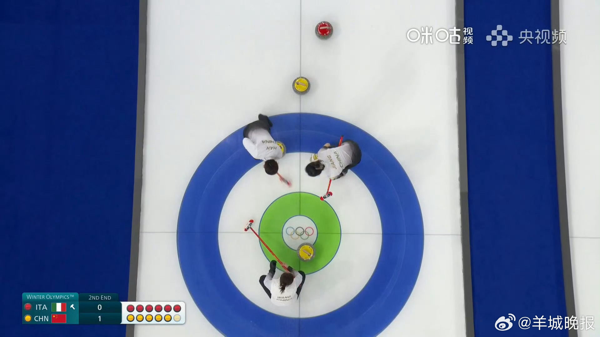 【#中国冰壶女队8比7意大利# 】米兰冬奥会冰壶女子循环赛，中国队王芮、韩雨、董