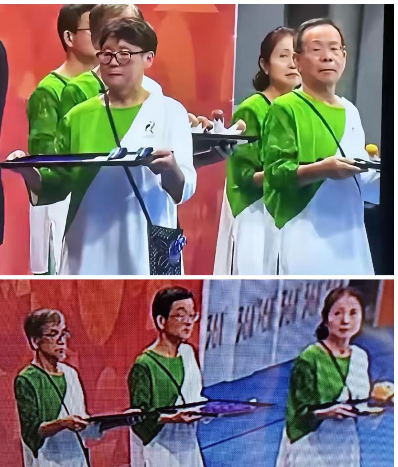 名古屋亚运会颁奖仪式老人服务，不知道的还以为是老年活动中心在搞什么活动呢！