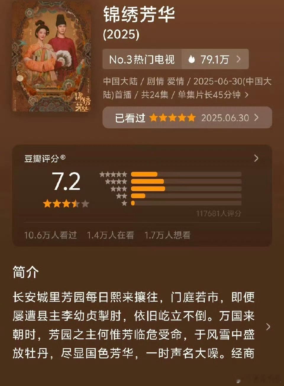 锦绣芳华开分低了 杨紫李现《锦绣芳华》开分7.2！感觉有点低了……大家怎么看？[