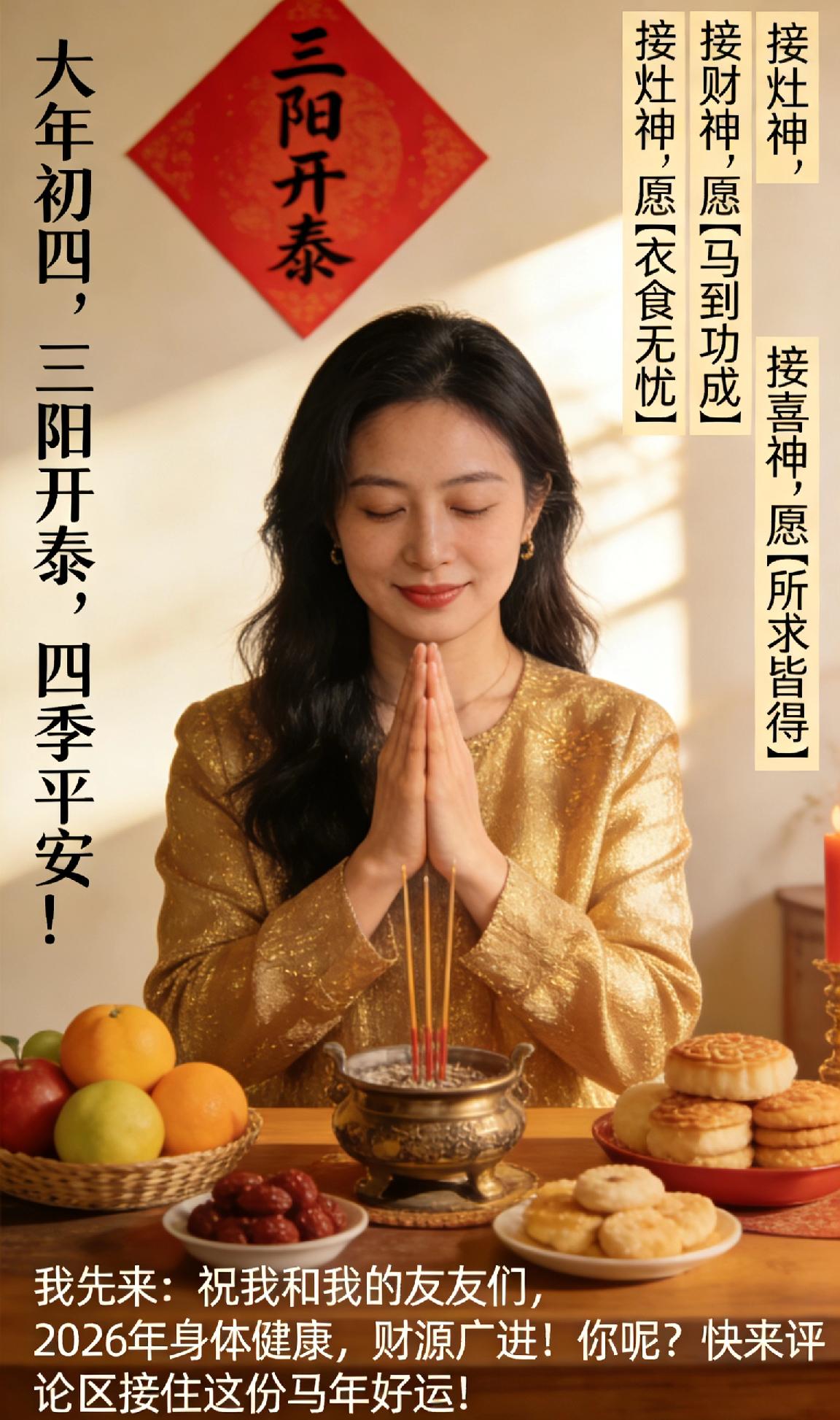 初四接好运！在评论区许下你的马年愿望，大概率会实现🐎
大年初四，三阳开泰，四季