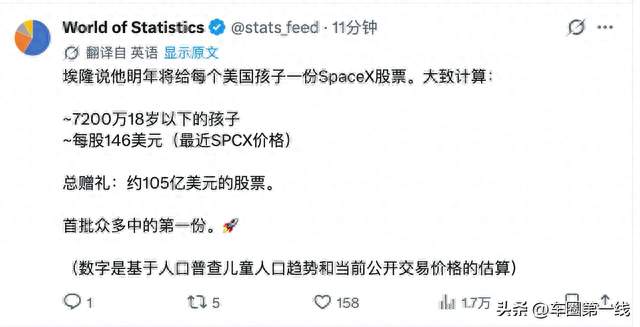 马斯克送全美儿童SpaceX股票