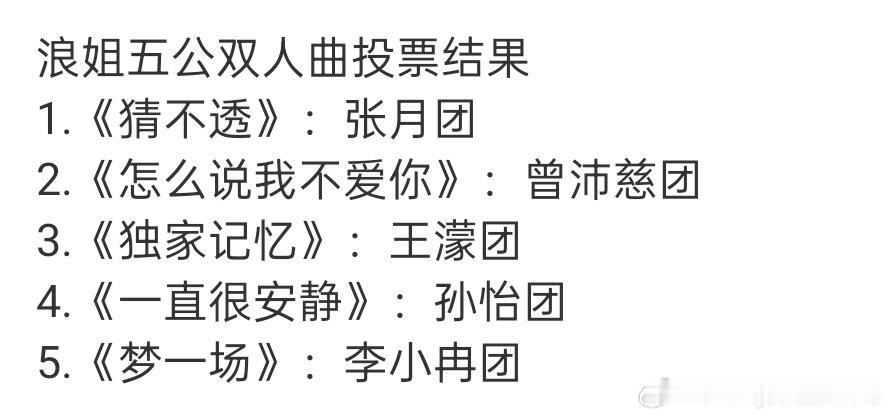 孙怡团双人曲一直很安静孙怡团唱一直很安静浪姐选歌结果浪姐五公双人秀选歌结果已出《