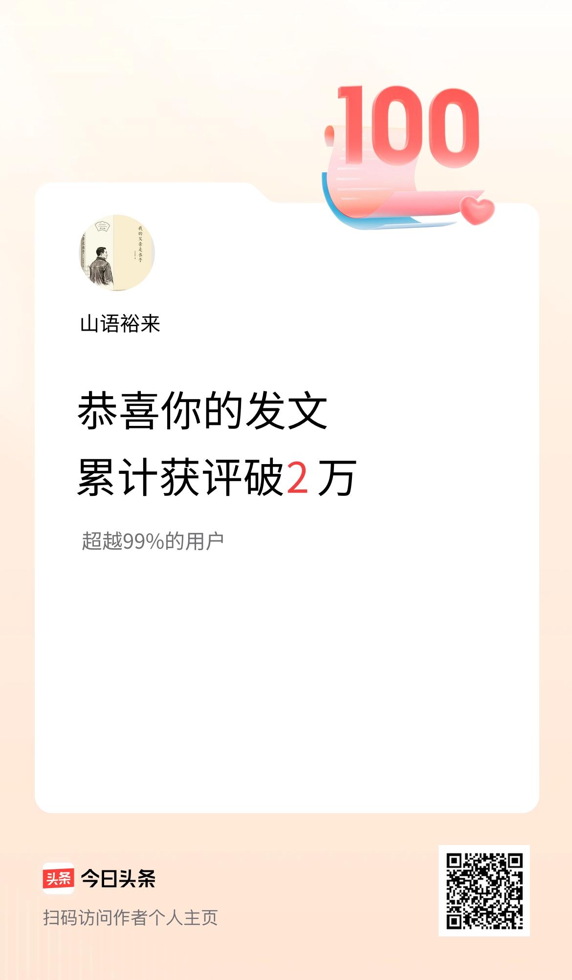 我在头条累计获评论量破2万啦！
