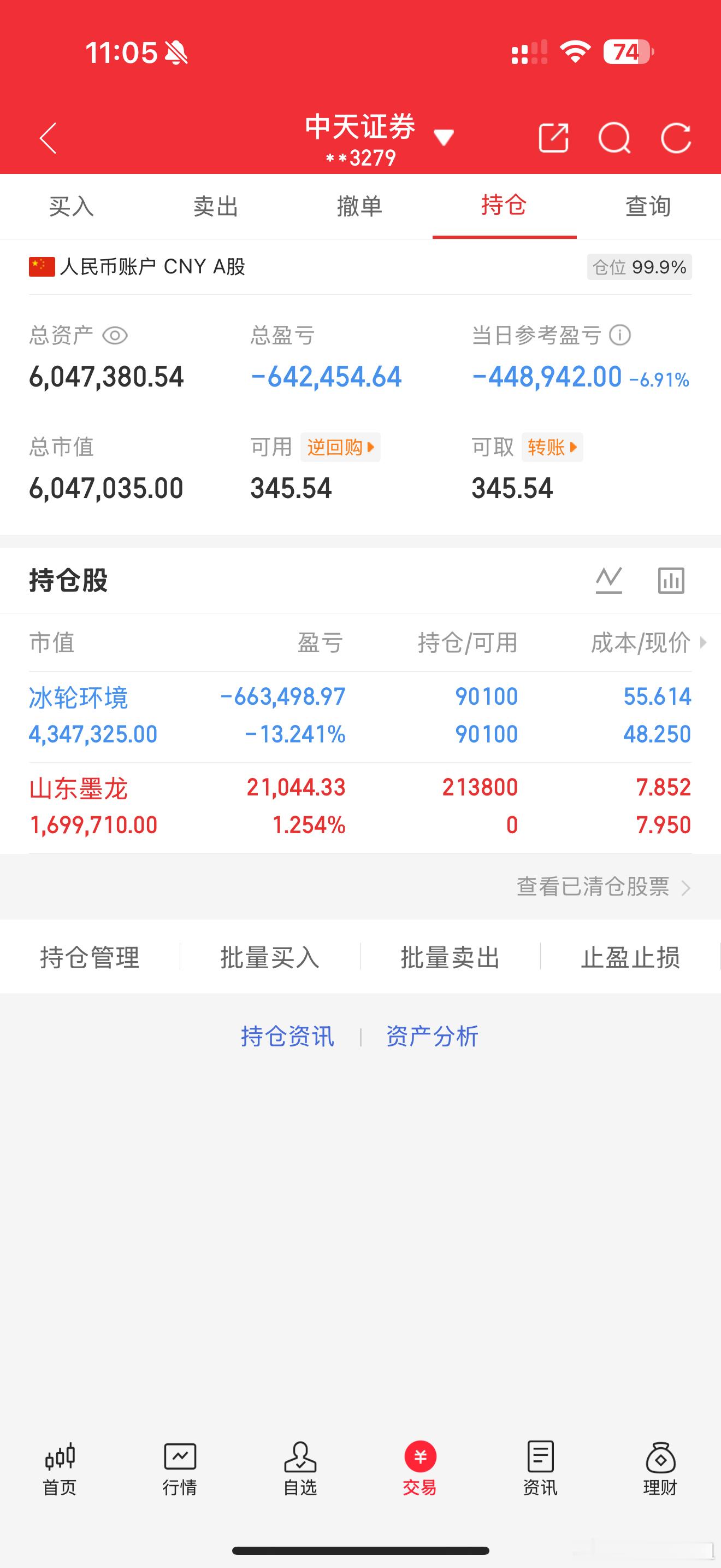 冰轮环境 我还没定 亏太多了  下午看情况是不是割肉还是怎么样下午我再决定今天开