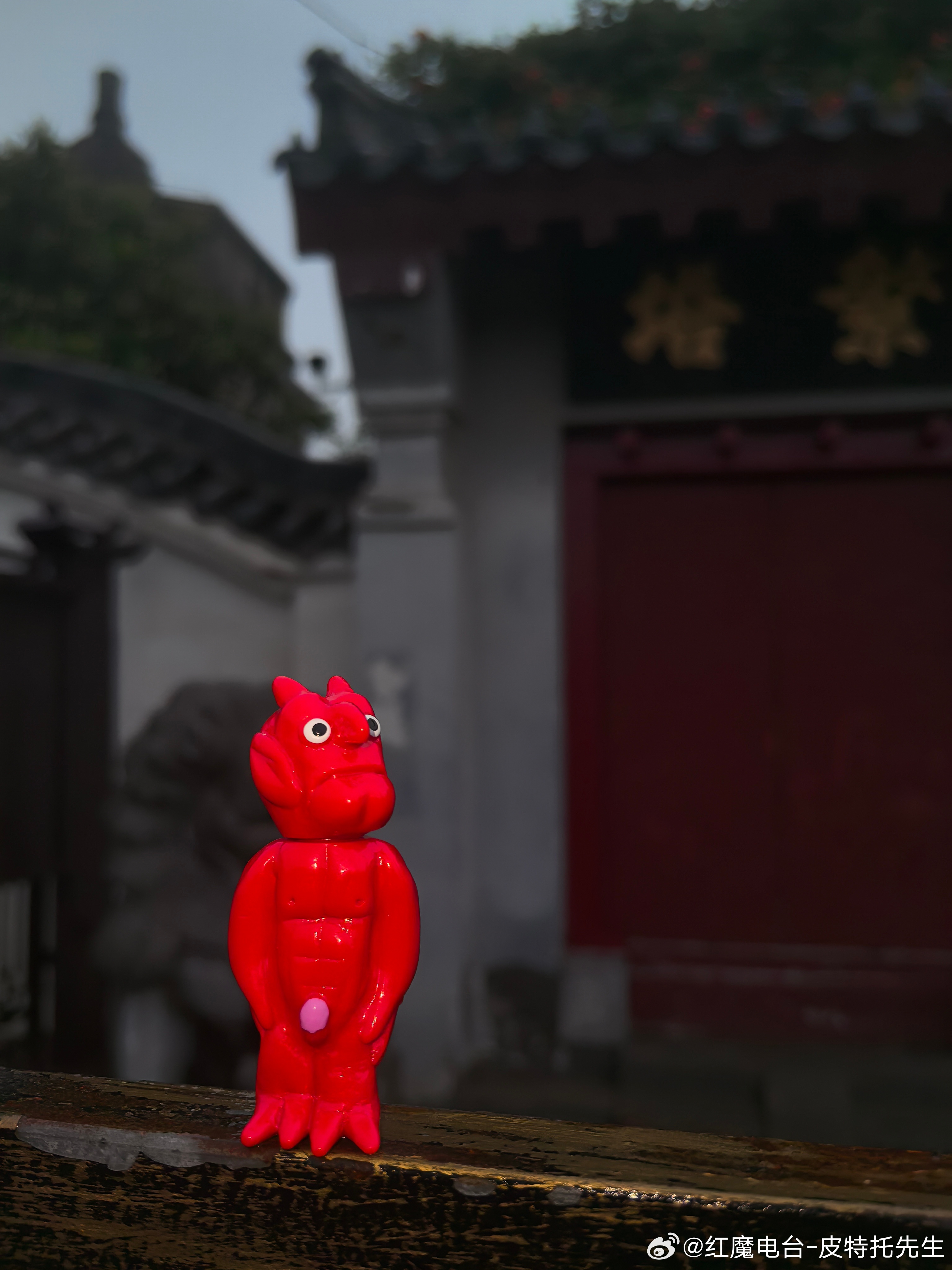 因为下雨打不到车所以没赶上进门，可惜了红魔到处走