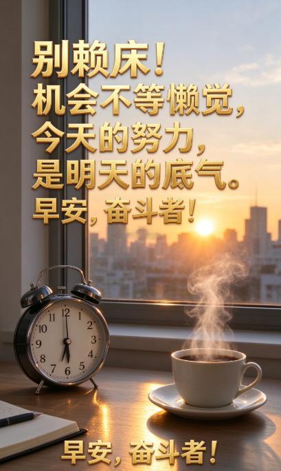 早啊！多贪一分钟懒觉，钱就悄悄流向别人。该起身奋斗了，新的一天，加油💪黄金[超