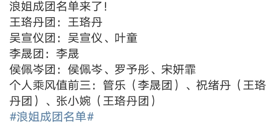 浪姐成团名单湟得明明白白[允悲] ​​​