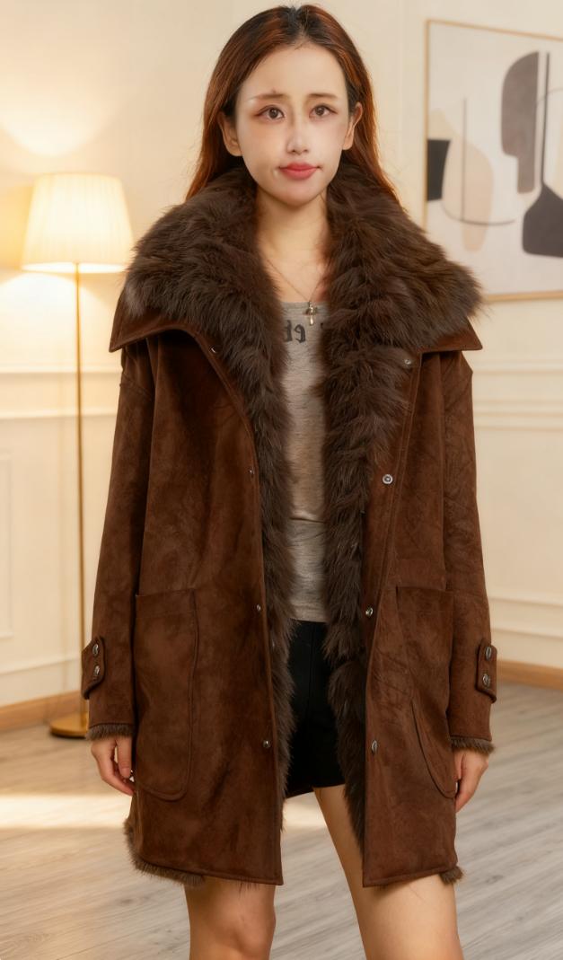 兔毛麂皮绒皮草外套