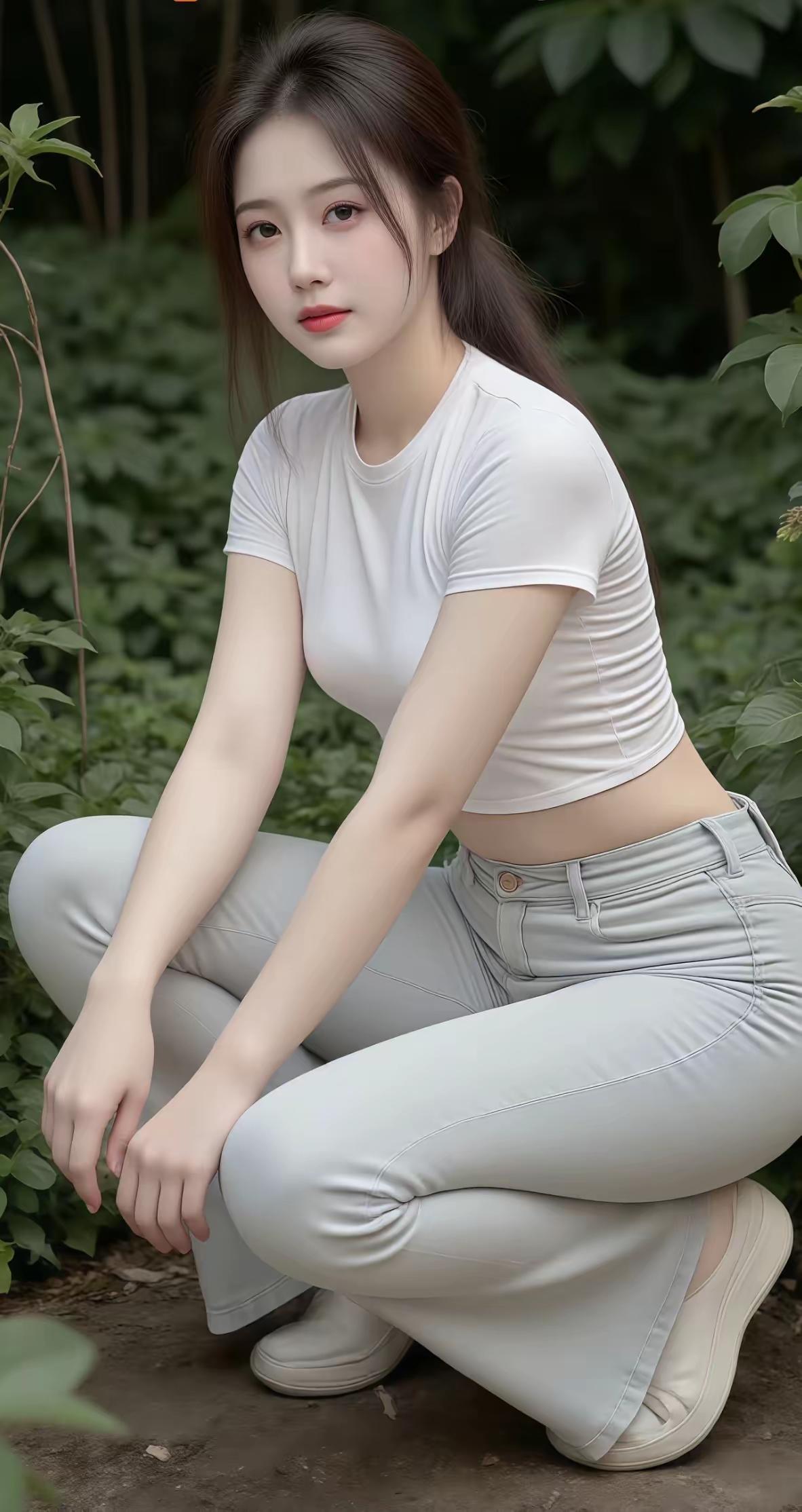 清新自然，元气少女在绿意盎然中绽放！🌿💚