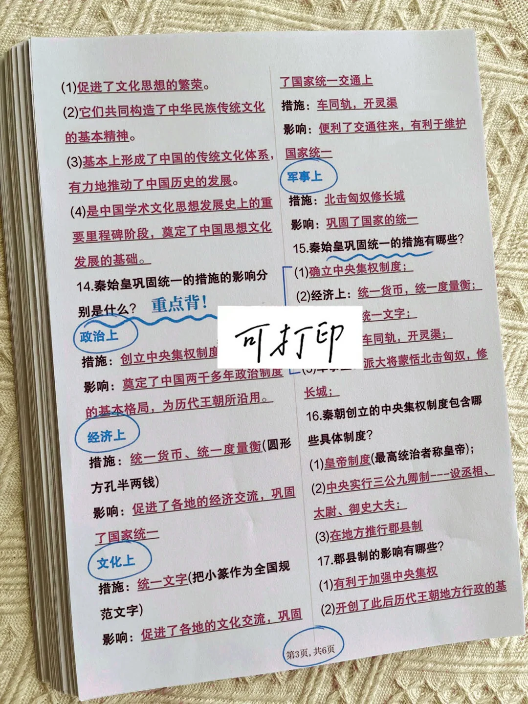2024七上历史期中必考简答题‼