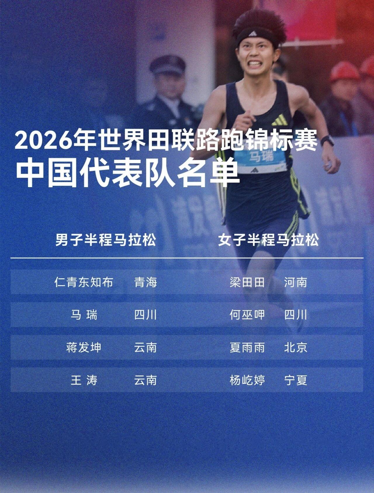2026半马世锦赛中国队大名单正式出炉！
 
男女各四位顶尖选手入选，梁田田、何