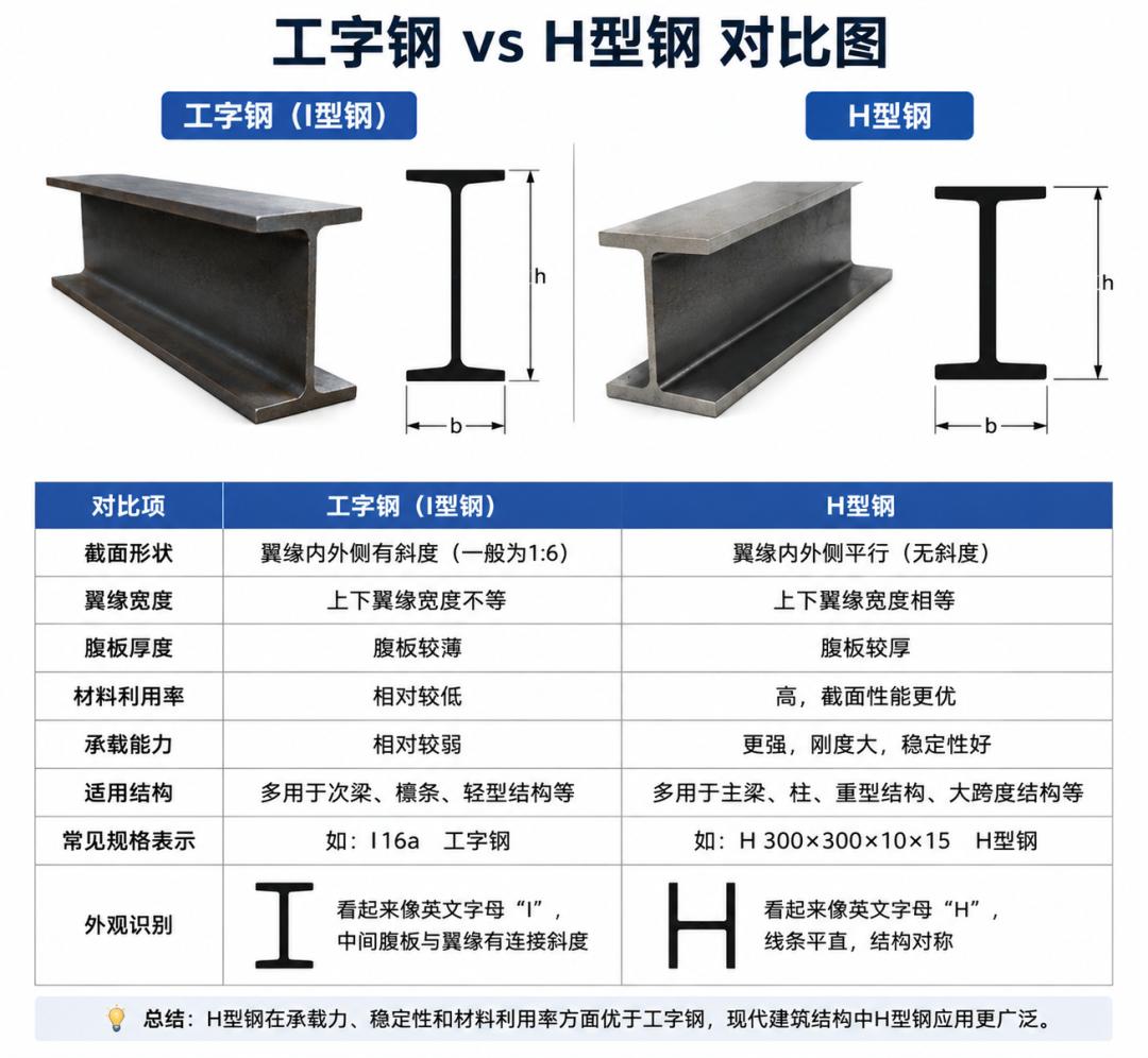工字钢和H型钢区别在哪？
 
 
 工字钢和H型钢区别在哪？ 
 现场买料、下料