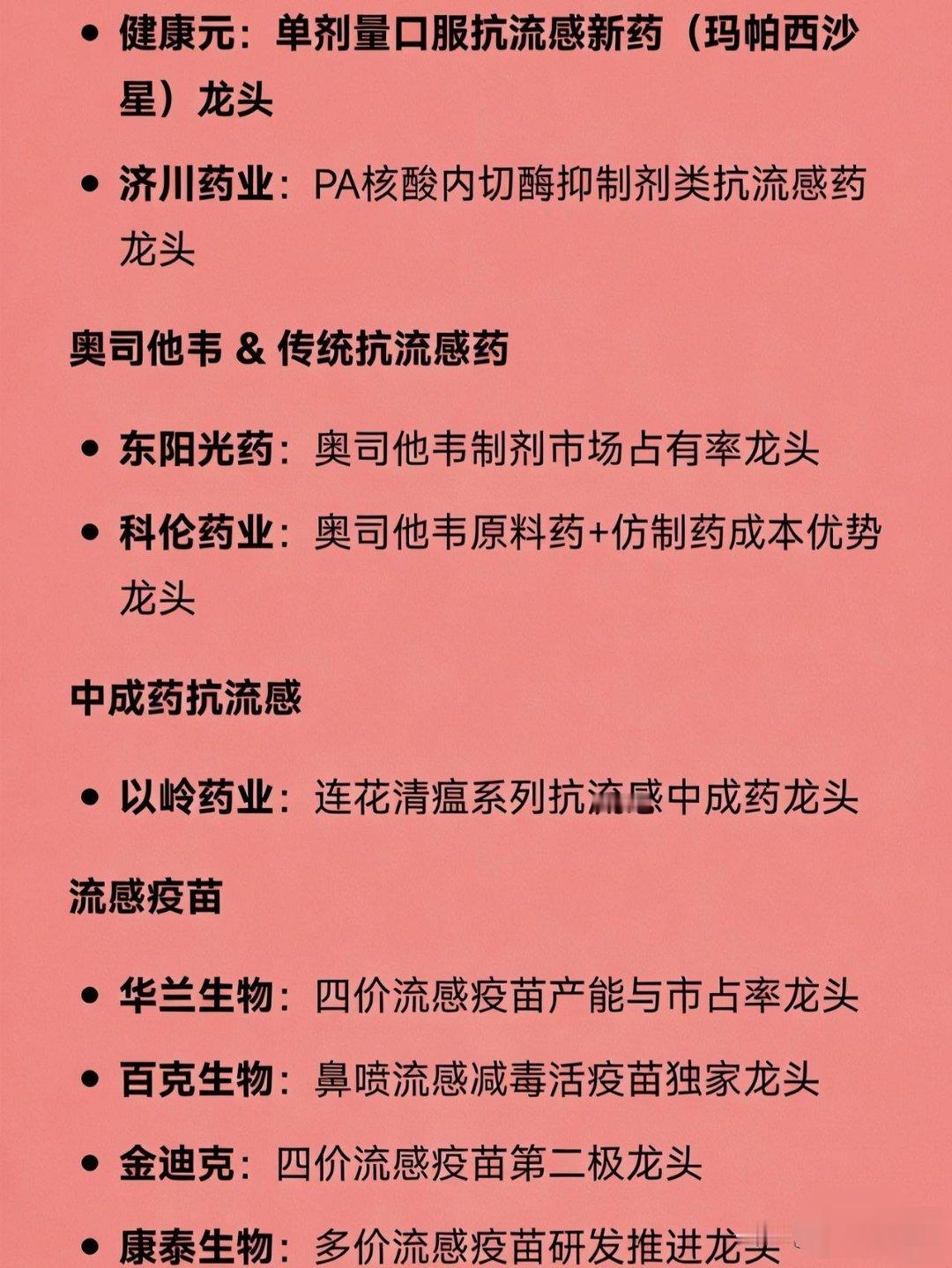 创新药、流感、大健康三大概念相关的核心企业汇总一、创新药领域百济神州：中国原研创