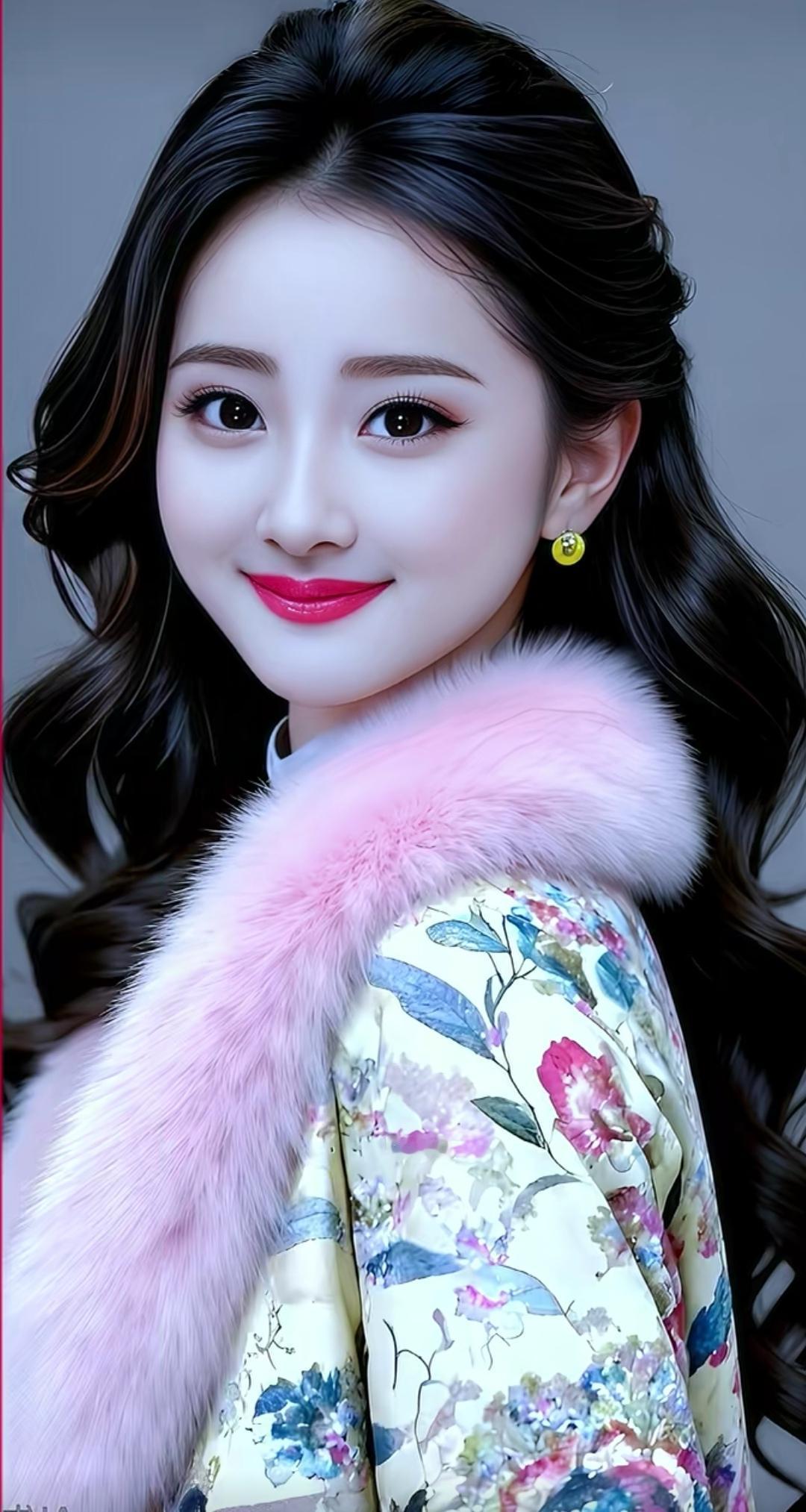 甜美少女风，粉色毛领外套，精致妆容，元气满满！高雅气质美女 美女人像群