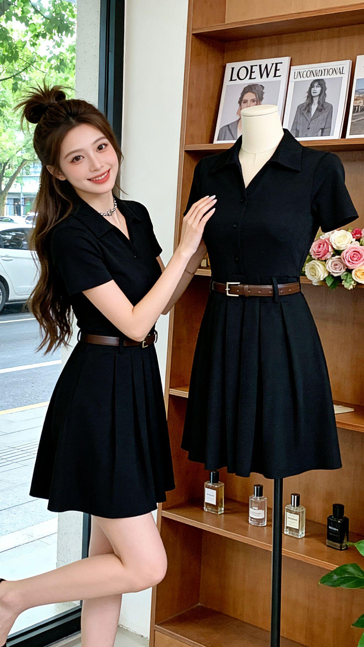 谁懂啊！终于挖到了不挑人的本命小黑裙！利落翻领自带气质感，收腰设计刚好掐出腰线，