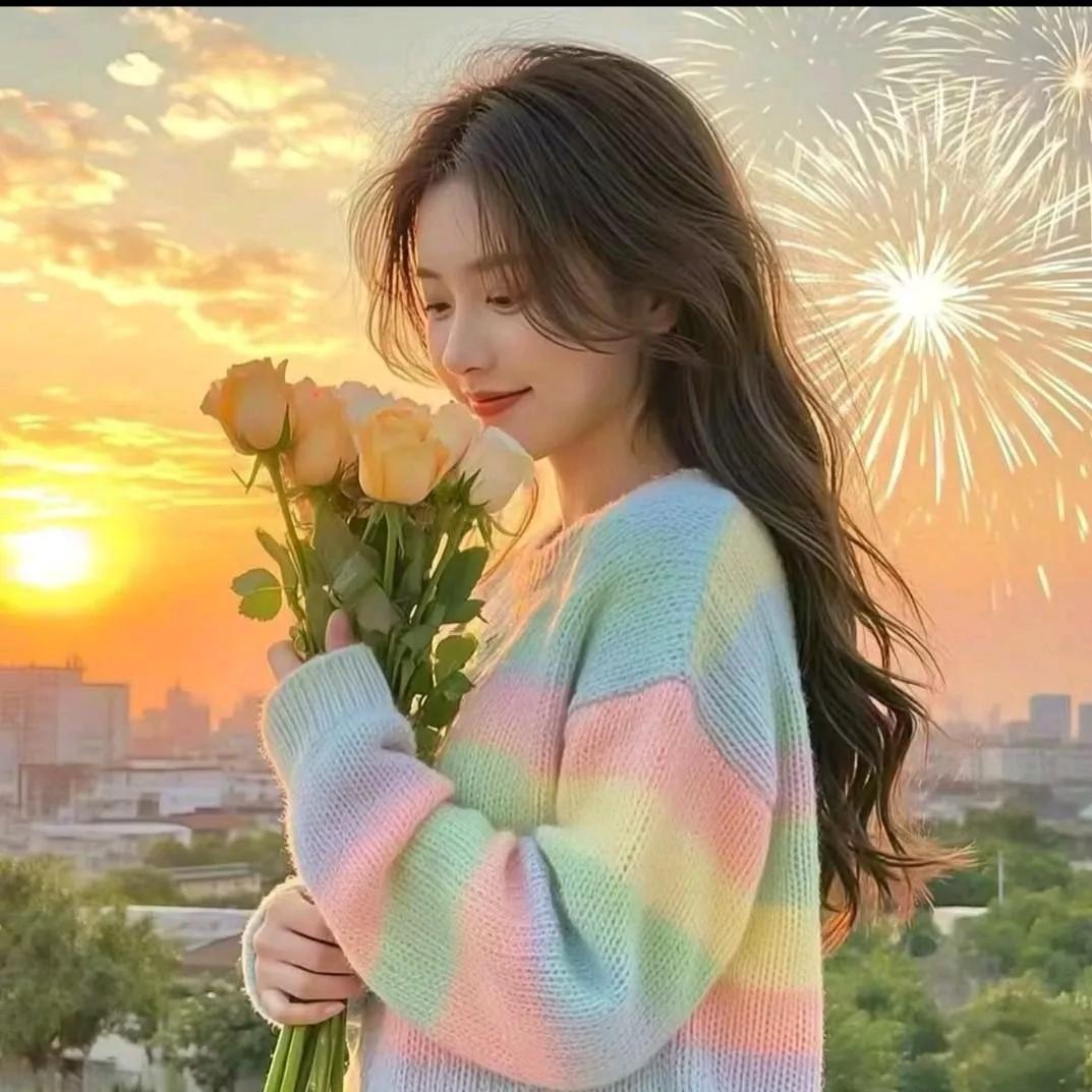 日落时分，与玫瑰和烟花相伴的浪漫瞬间海边玫瑰夕阳 风景玫瑰 秋天的一束玫瑰 日落