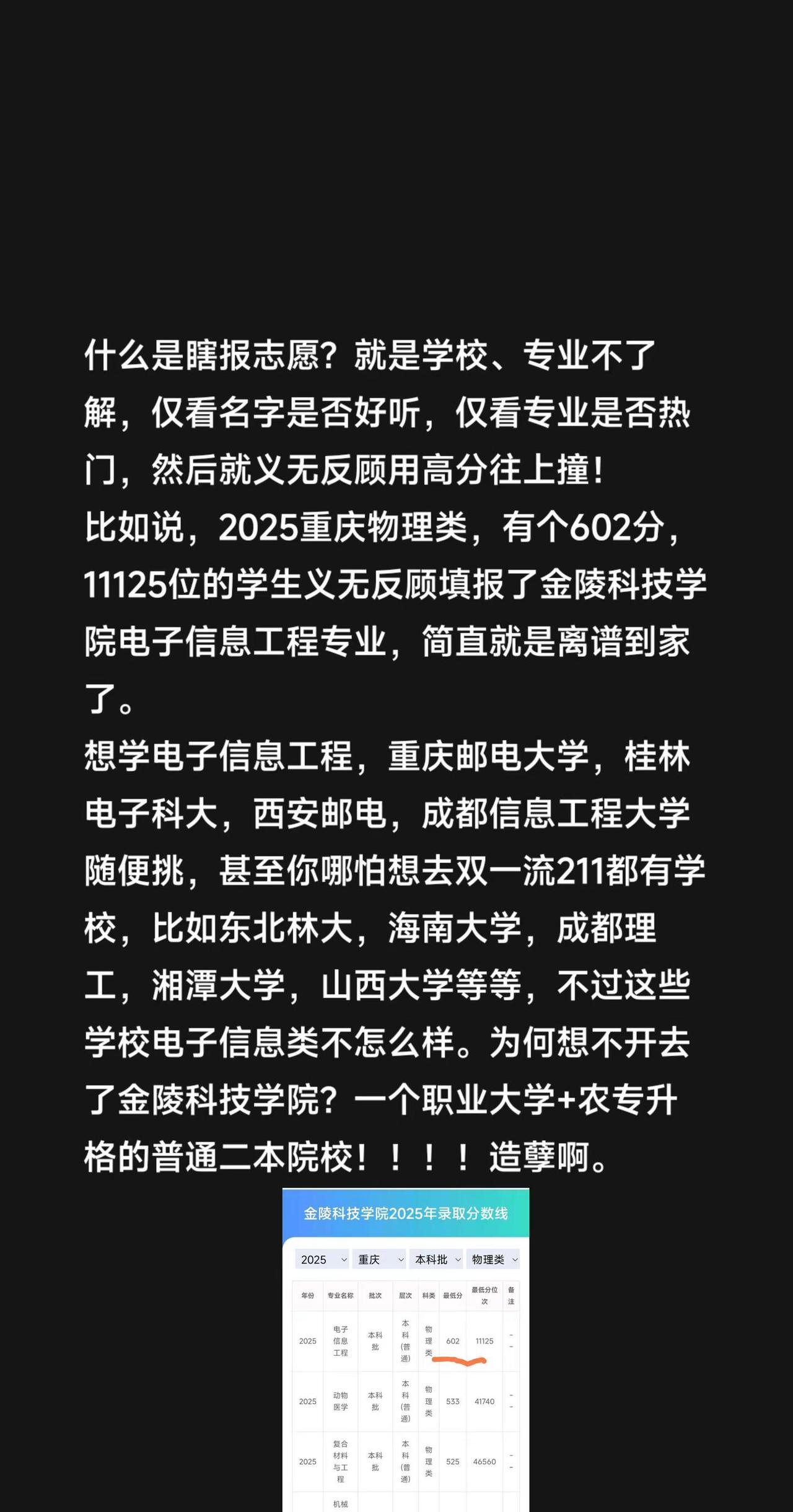 2025重庆瞎报哥闪亮登场……什么是瞎报志愿？就是学校、专业不了解，仅看名字是否