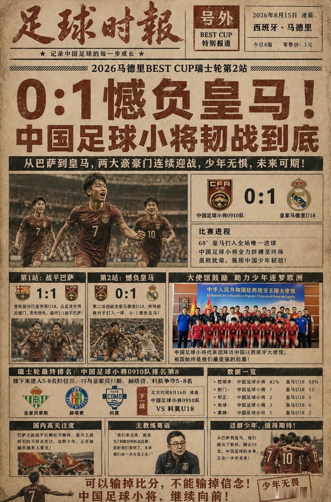 0:1惜败皇马U18 |虽败犹荣，少年无畏，未来可期足球小将0比1不敌皇马足球 