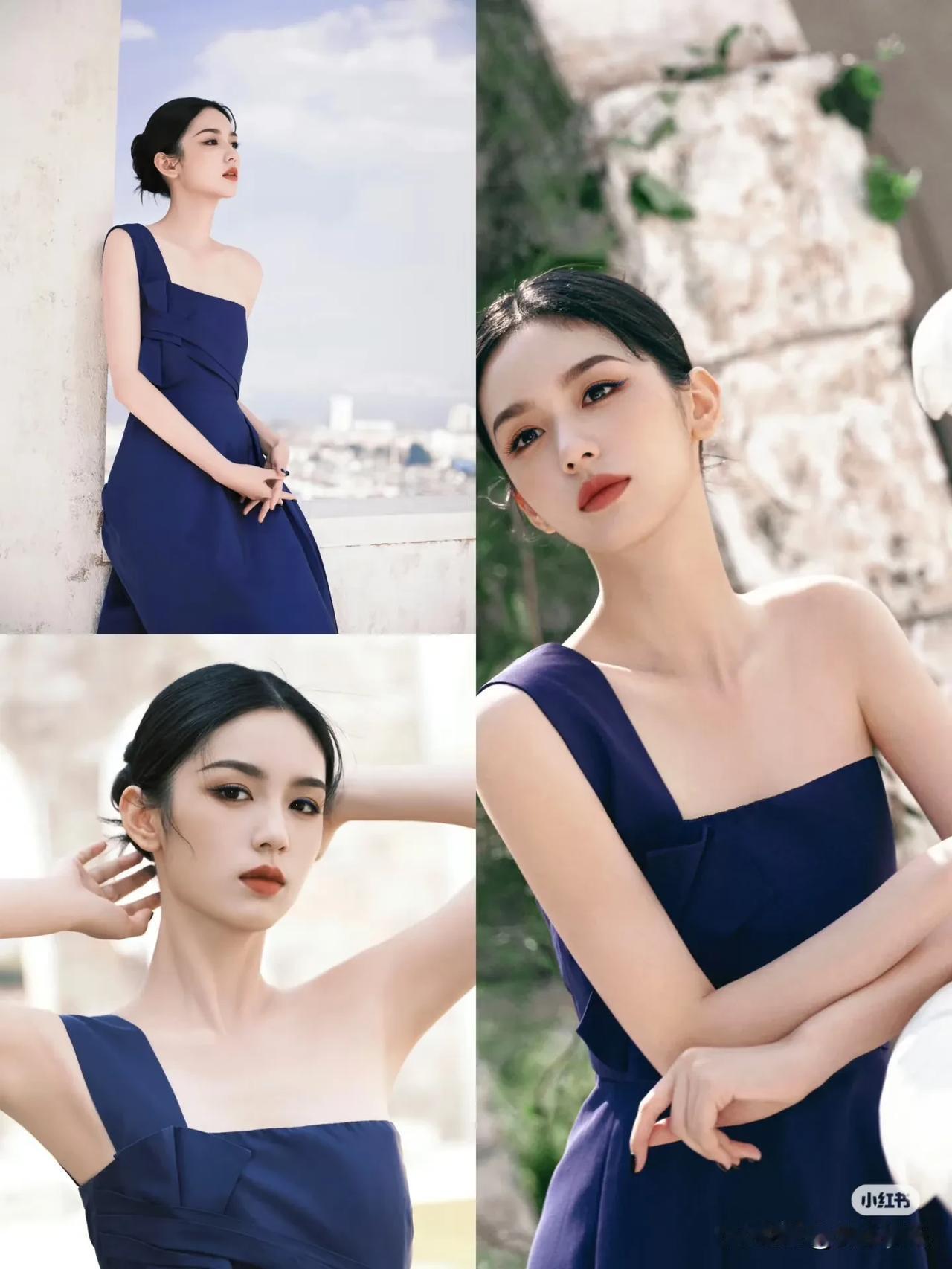 周也的“冷美人”穿搭，一键封神！
谁能拒绝周也这身绝美单肩蓝裙造型啊！
在山林背