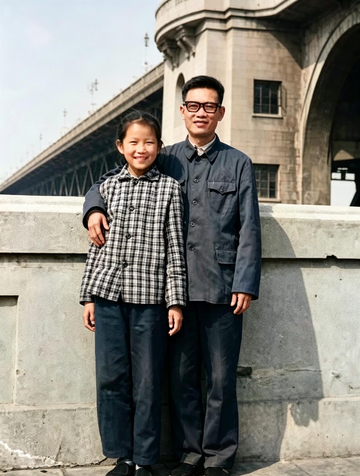 1973年，彭士禄与女儿彭洁在武汉的一张合影，女儿长相甜美，颜值很高