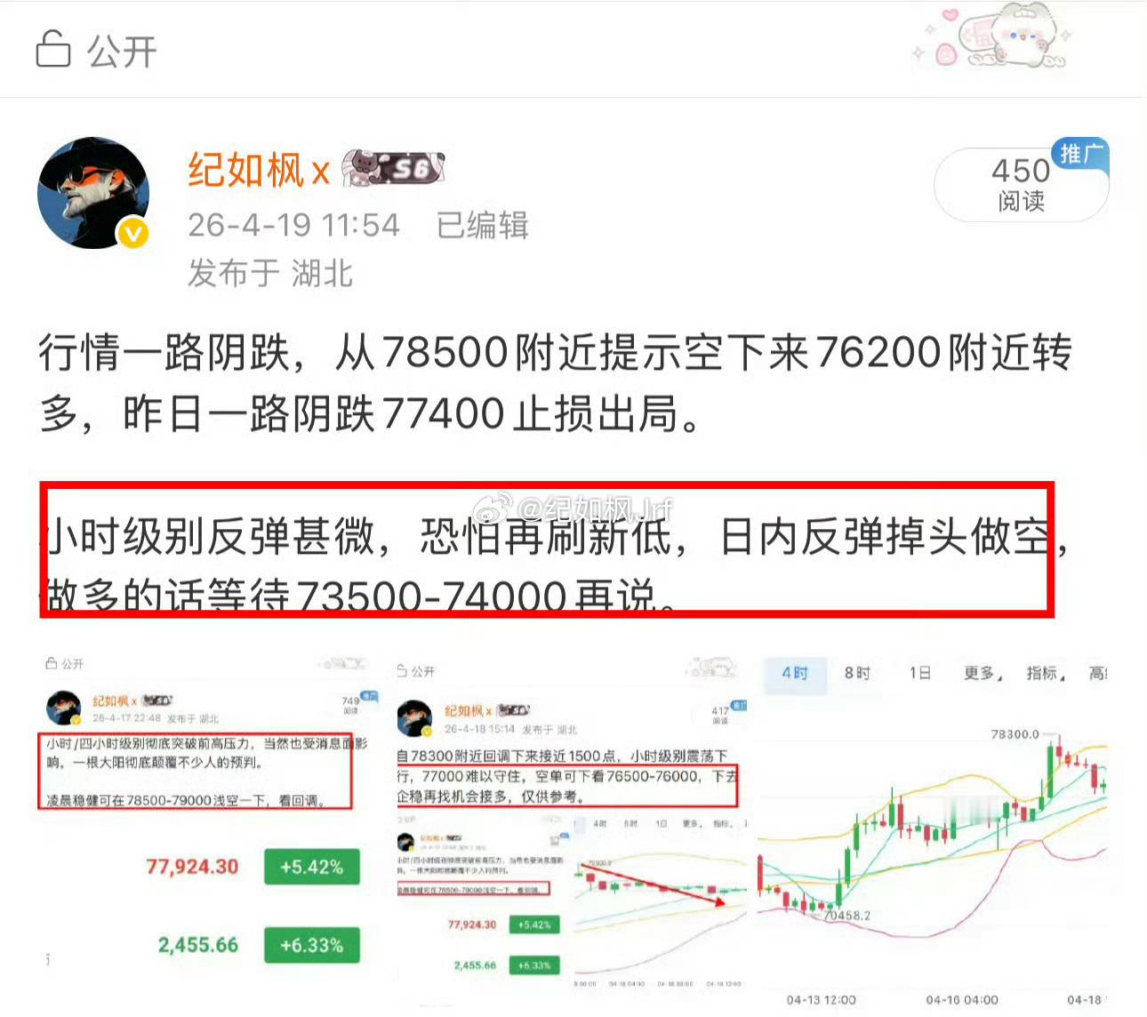 早间73700附近哆，刚刚75500/2320精准抵达！在周末的时候就说了要刷新