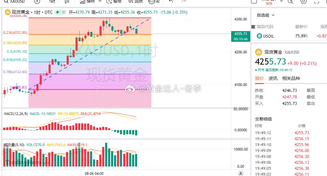 经过两个小时的震荡行情终于下跌！4271进场，现价4255一线！兄弟们，该减仓的